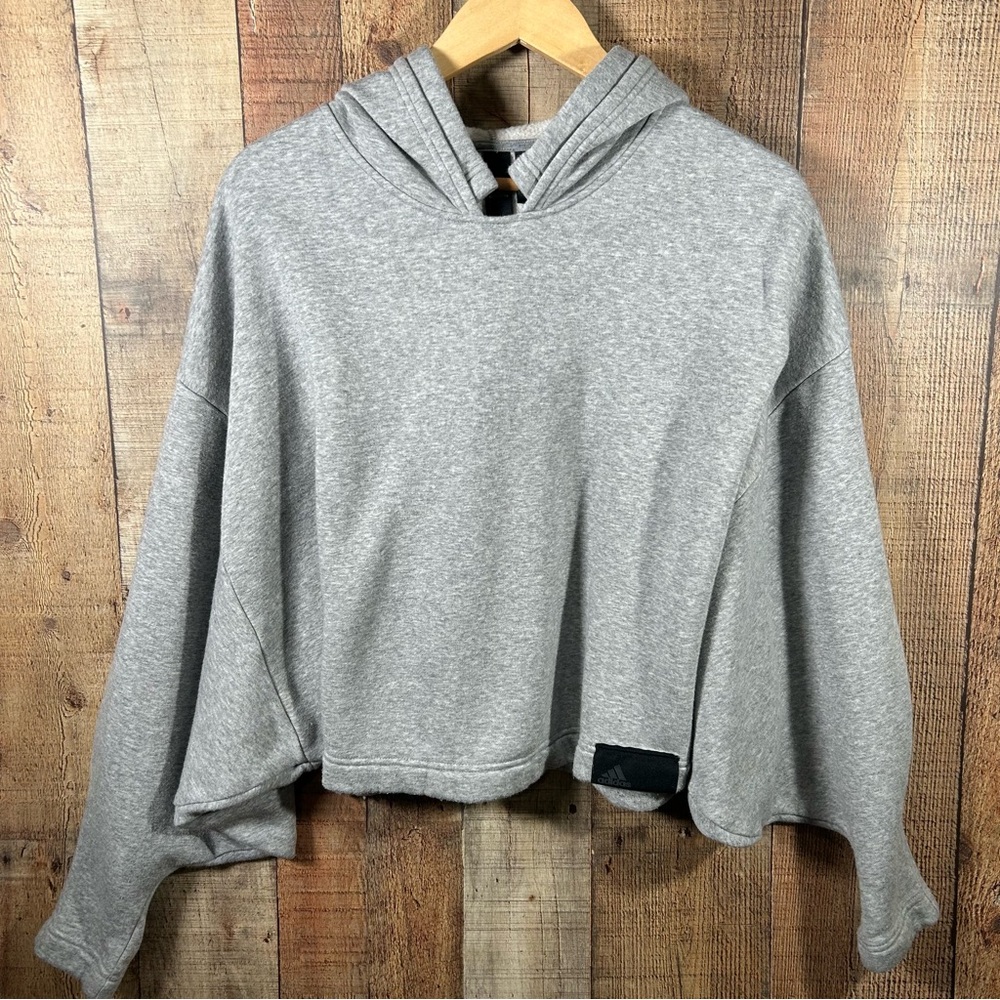 Adidas Cropped Hoodie Oversized Large Athleisure Wide Sleeve Gray Streetcore‎